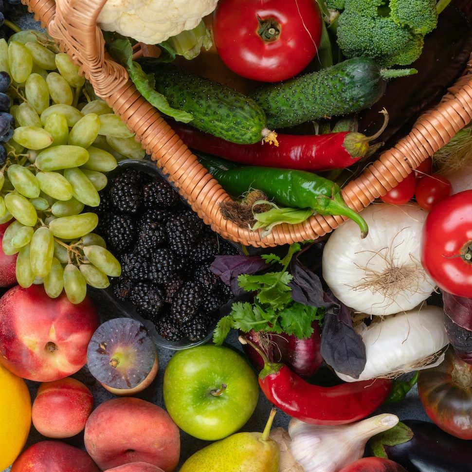 Nutritional colourful fresh fruit and vegetables